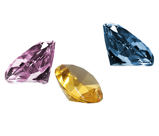 A group of three different colored diamonds.